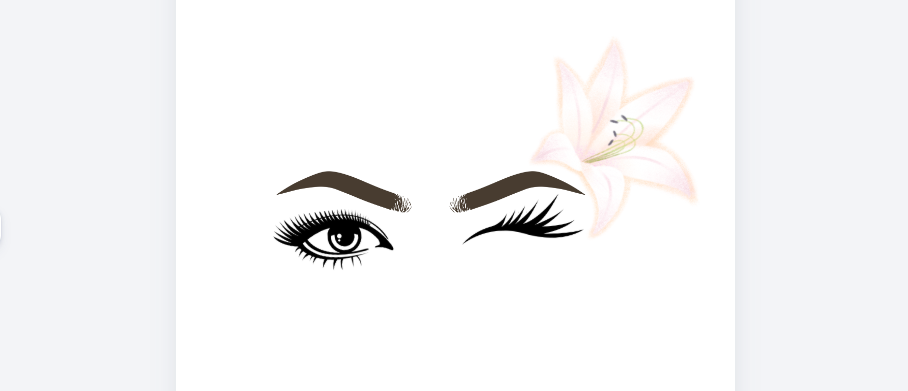 Illustration of an eye with long eyelashes and a flower on a white background